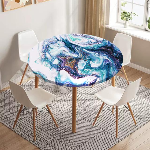 Marble Round Tablecloth Waterproof Elastic Dining Table Decoration Accessories Classic Style Home Kitchen Dining Room Decoration
