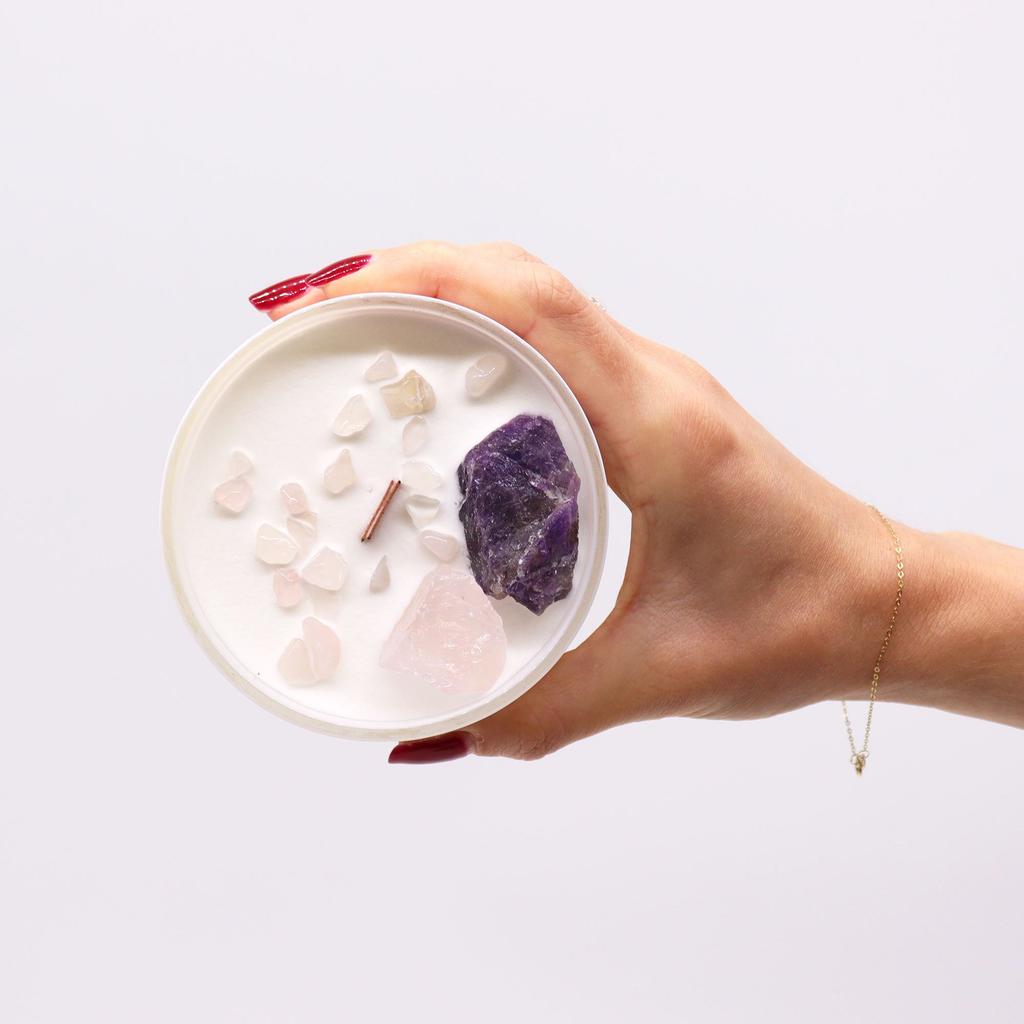 Third Eye Chakra Crystal Candle, Amethyst Rose Quartz