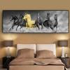 Six Running Black and Gold Horse Animal Canvas Painting Wall Art Posters And Prints For Living Room Bedroom Decor No Frame No Frame