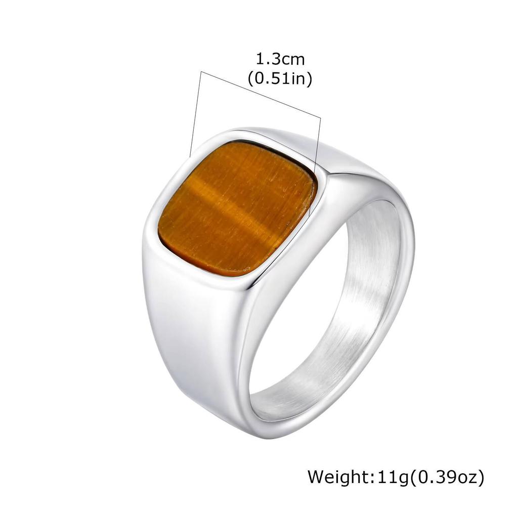 Vnox Men's Stainless Steel Square Ring, 13mm Wide Waterproof Band with Tiger Eye/Glass Stone, Punk Style Thumb Ring Gift for Him
