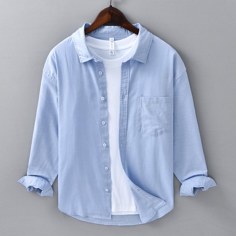 Men's Linen Long Sleeve Shirt Lightweight, Breathable, Vintage-Inspired Business Casual Shirt for Spring Summer Fashion