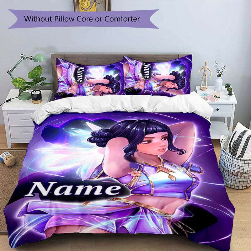 3pcs KPop Demon Hunters14 Cover Set - Personalized Name, HD Printed Bedding with 1 Cover and 2 Pillowcases - Perfect for Home Decor, Easy Care