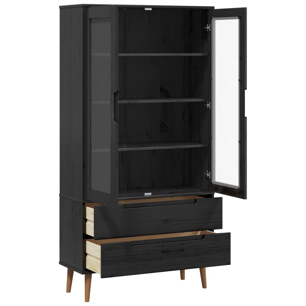 Black Glass Display Cabinet 90 x 35 x 175 cm