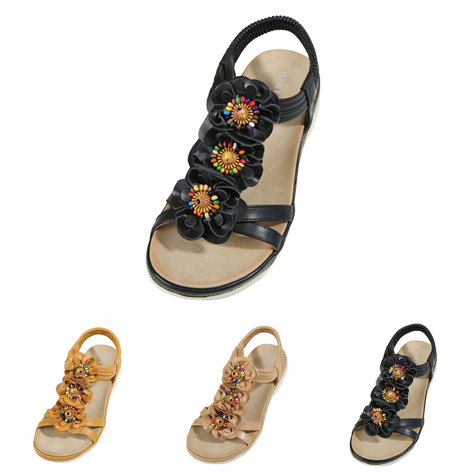 

Summer Bohemian Sandals 2026 Womens Retro Bead Elastic Band Versatile Wedge Sandal For Woman Zapatos Para Mujer Sandalias Planas 36 хаки