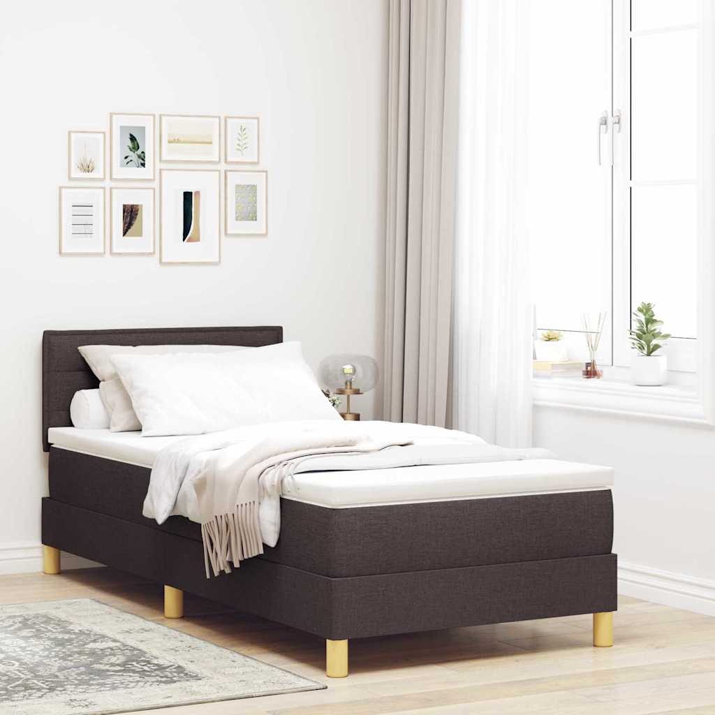 LED Box Spring Bed with Headboard Dark Brown 90 x 200 cm Fabric