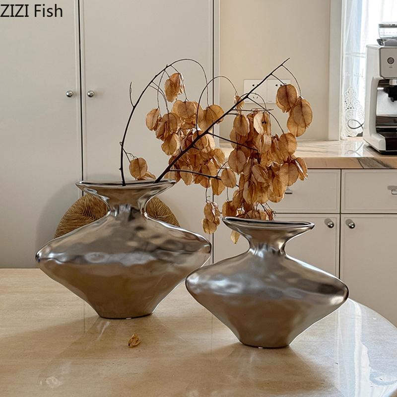 Creative Wrinkled Texture Ceramic Vase Hydroponics Plant Pots Table Decoration Flowers Arrangement Vases Room Aesthetic Decor