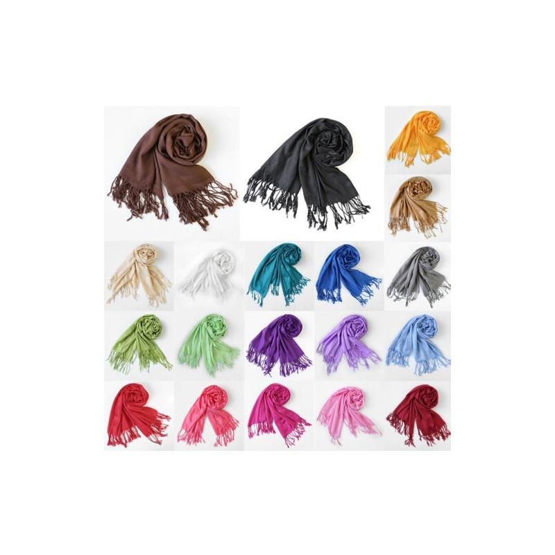Luxuriously Soft Womens Winter Warm Cashmere Silk Solid Color Long Pashmina Shawl Wrap Scarf