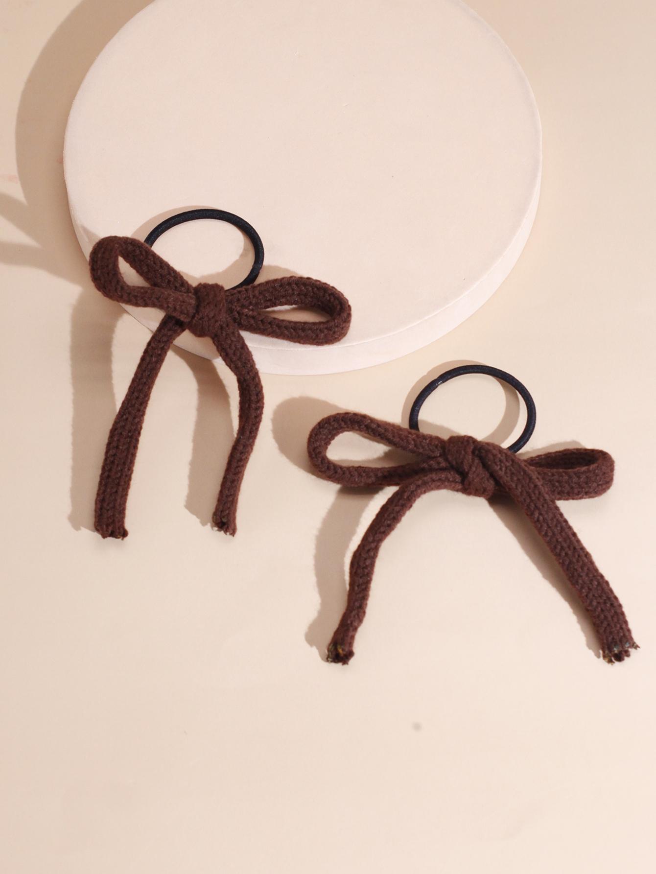 

Lystrfac 2 шт./набор резинки-скранчи с бантом для женщин и девочек, мягкие мохеровые вязаные ленты для волос, эластичная повязка для волос, женские аксессуары для волос