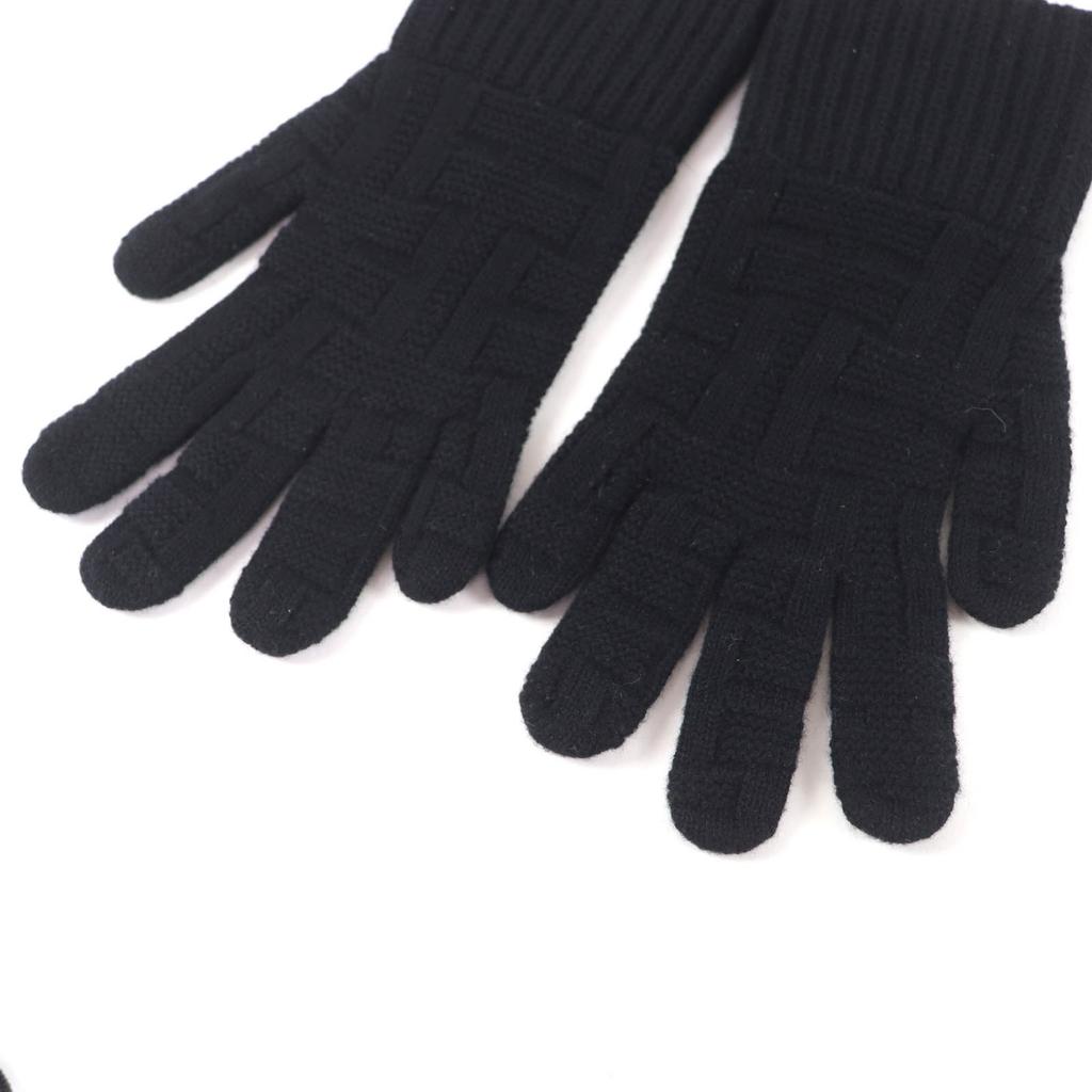 Excellent HERMES Gloves Serie Metal H Design Knit Gloves Black Wool Mens S Used