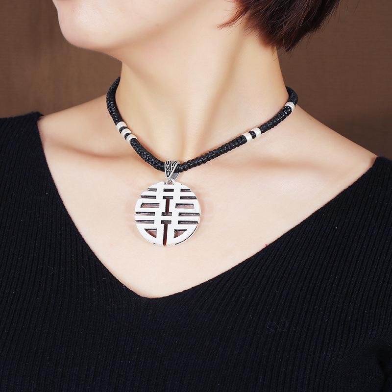 Retro imitation Thai silver short necklace femininity versatile collarbone chain flower fish handwoven jewelry