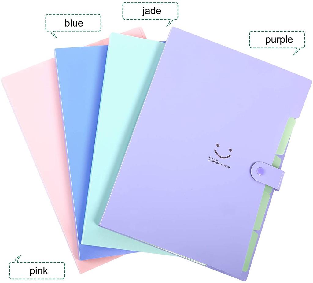 4 Packs Expanding File Folder with 32 Labels 5 Pockets A4 Letter Size Accordion Folder Paper Organizer for School and Office