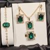 European and American Square Diamond Jewelry Set, Colorful Rhinestone Necklace, Earrings, Ring Bracelet Set, Bridal Jewelry.
