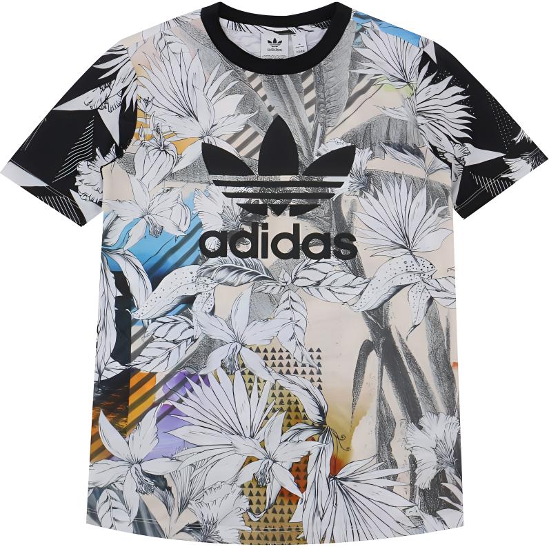 Adidas Originals Women s Floral Print Short Sleeve Crew Neck Casual T-Shirt Multicolor CY7370 32