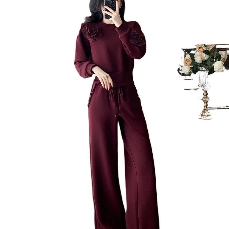 2025 Women's Casual Sports Commuting Suit – Autumn/Winter Sweatshirt & Wide-Leg Pants Fashion Two-Piece Set