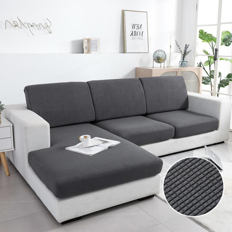 Solid Color Sofa Seat Slipcover Cushion Covers With Elastic Band Thick Jacquard Textured Cushion Covers For Sectional Sofa Slip