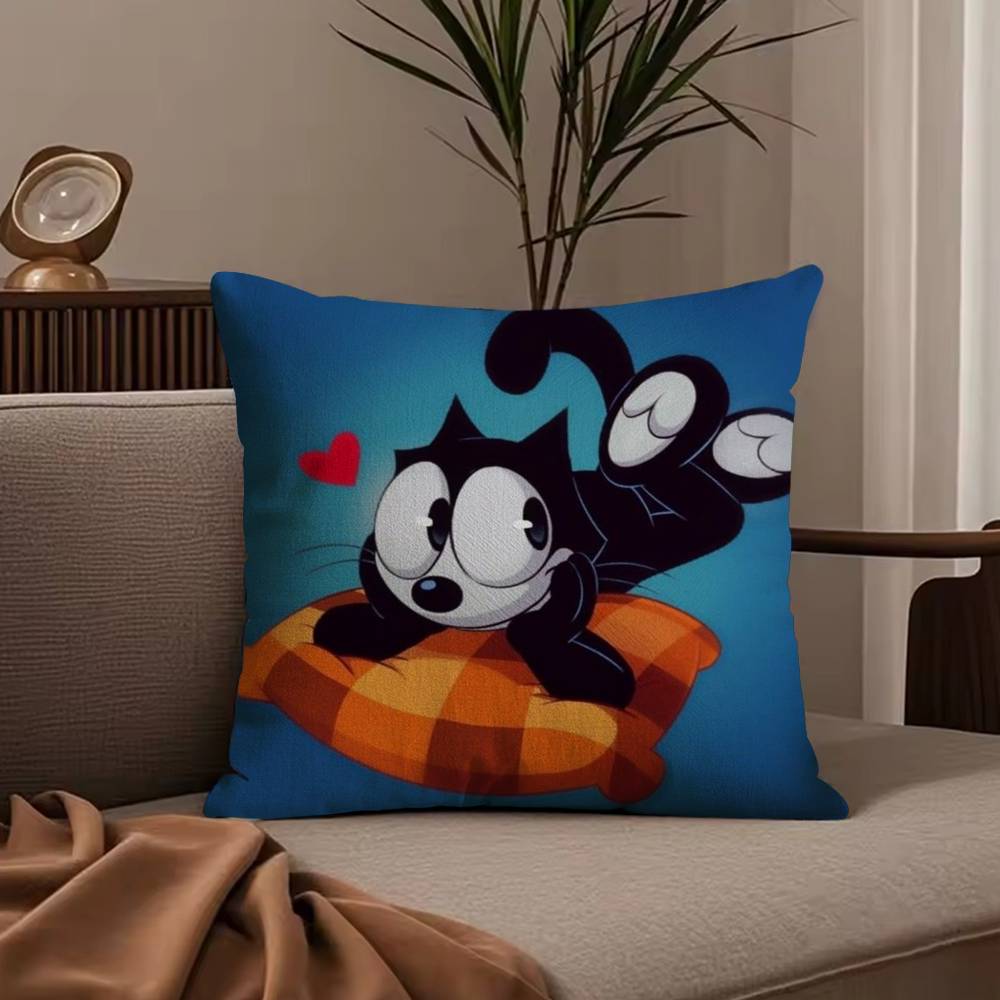 F-Felix The Cat Exquisite Pillow Case Anti-dustmite Pillowcase Invisible Zipper Silky Short Plush Sofa Cushion Cover