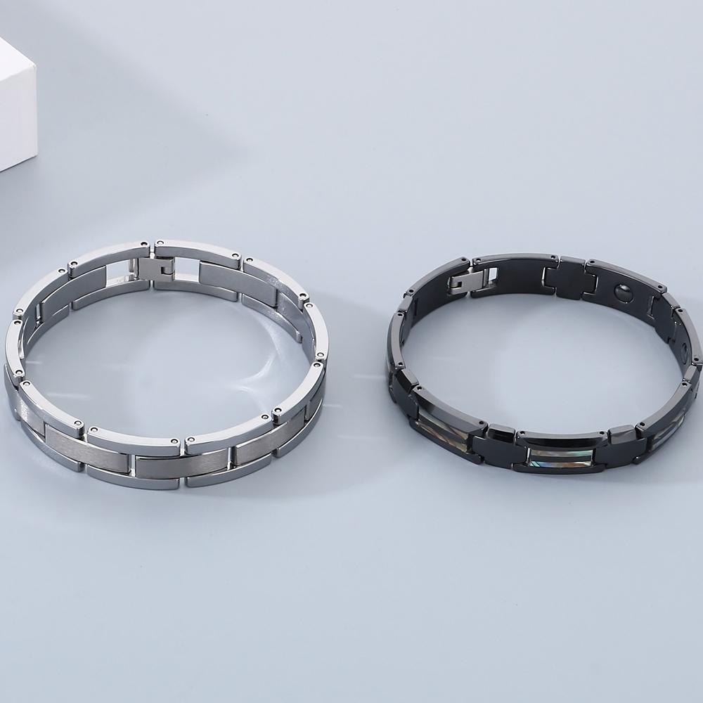 Matt Volframstål Herrearmbånd Svart Keramikk 10MM Bredde Lenkekjede Germanitt Magnetisk Korsarmbånd for Menn Med Skallsmykker