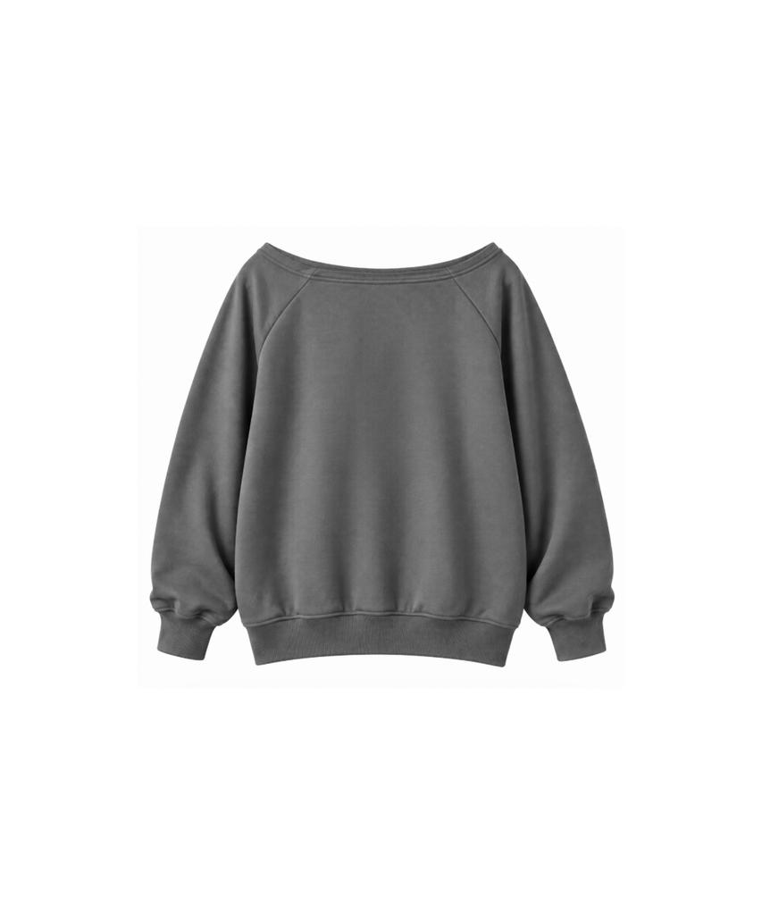PEONIHILJEU Cross Off-Shoulder Sweatshirt Charcoal