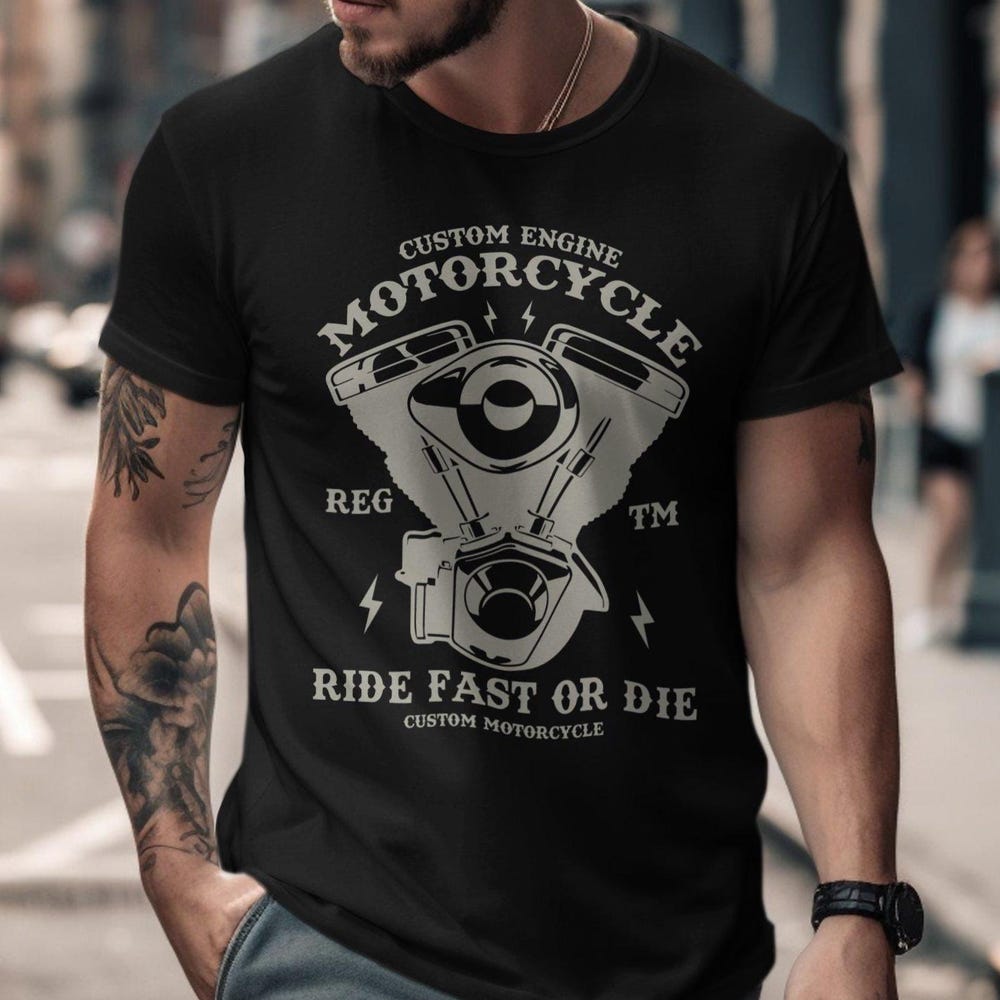 Motorcycle Engine T-Shirt: Ride Fast or Die Biker Gift M