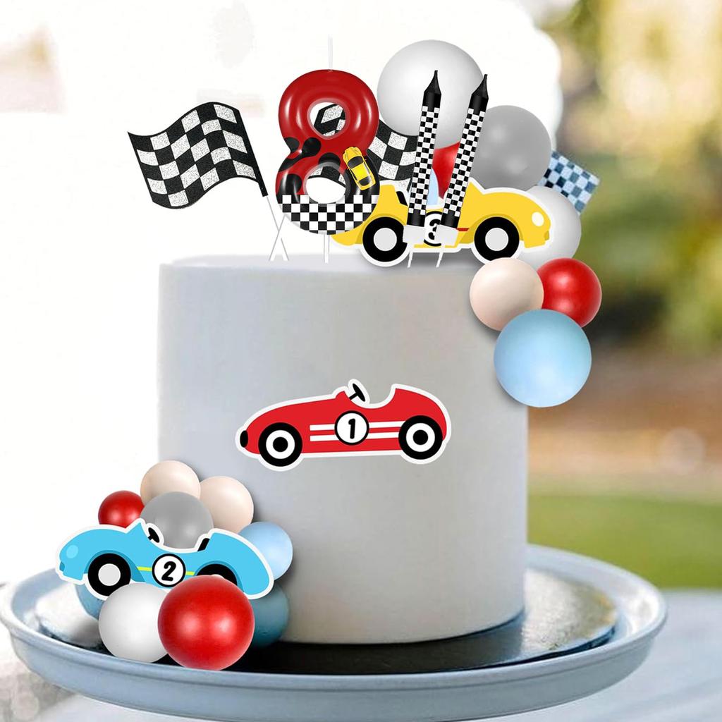 7 Pezzi Auto da Corsa Rosse a Tema Compleanno per Torta Candele, Numero 0 1 2 3 4 5 6 7 8 9 10 Candela Topper per Torta di Compleanno
