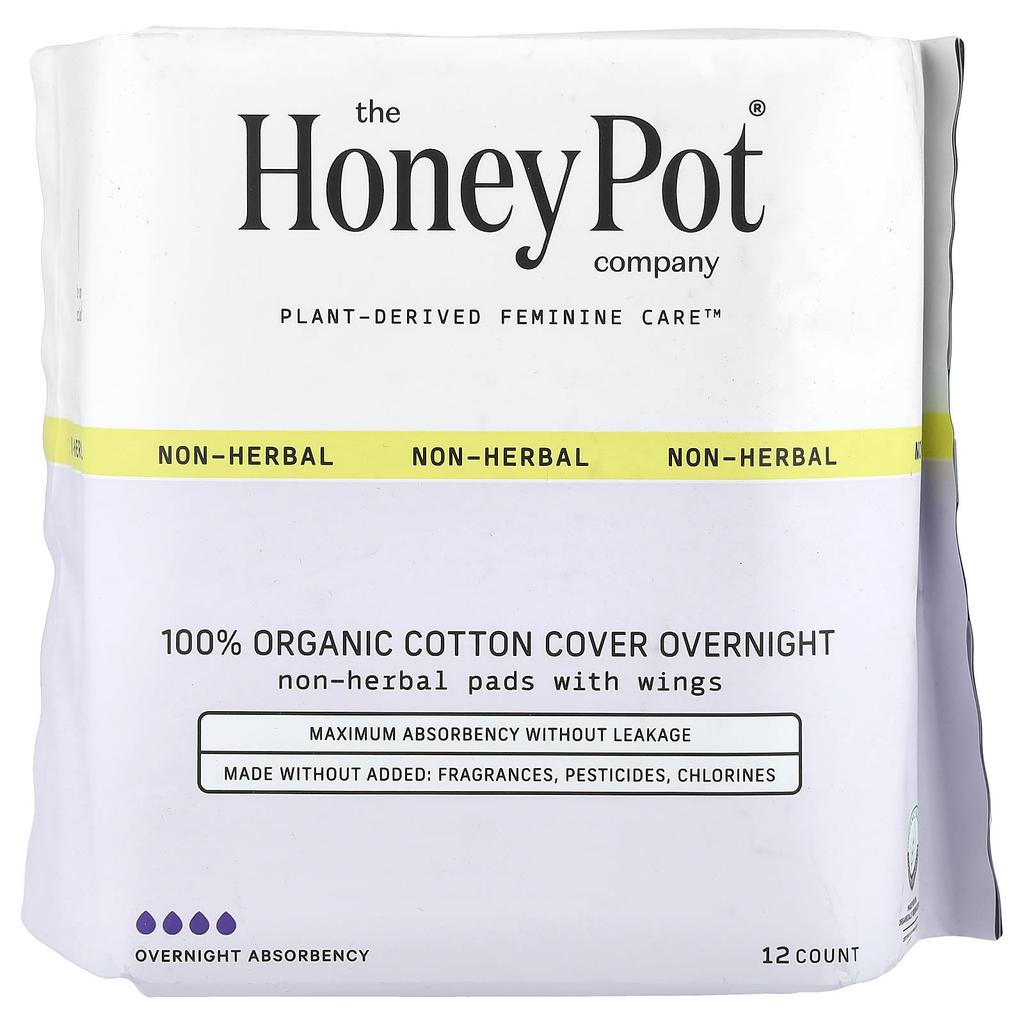 Organic Herb-Free Pads, Winged, Overnight, 12 Count