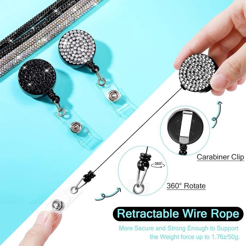 Retractable Lanyard Shiny Finish Badge Reel Bling ID Holder Keychain Hospital Setting
