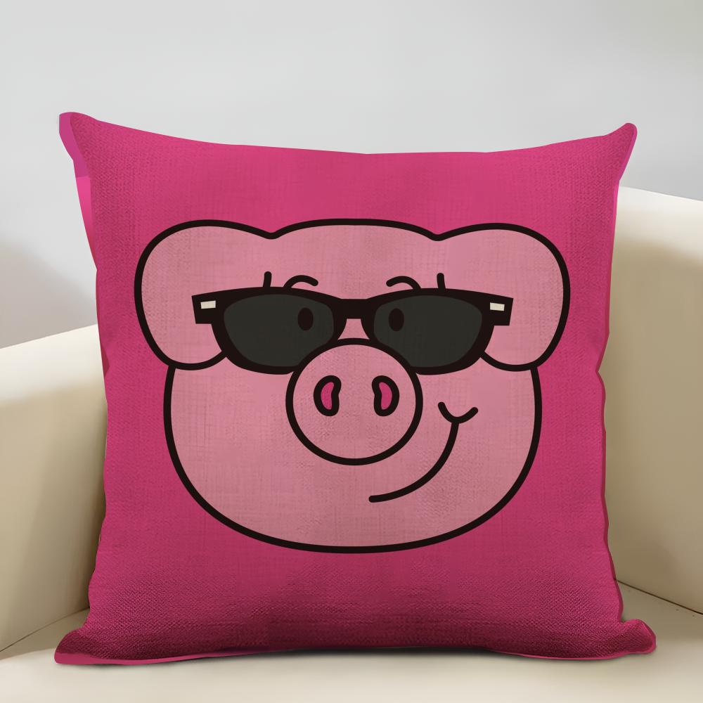 Percy Pig Cushion Cover Household Decoration Linen Sofa Cushion Cover: Skin-Friendly & Breathable with Invisible Zipper