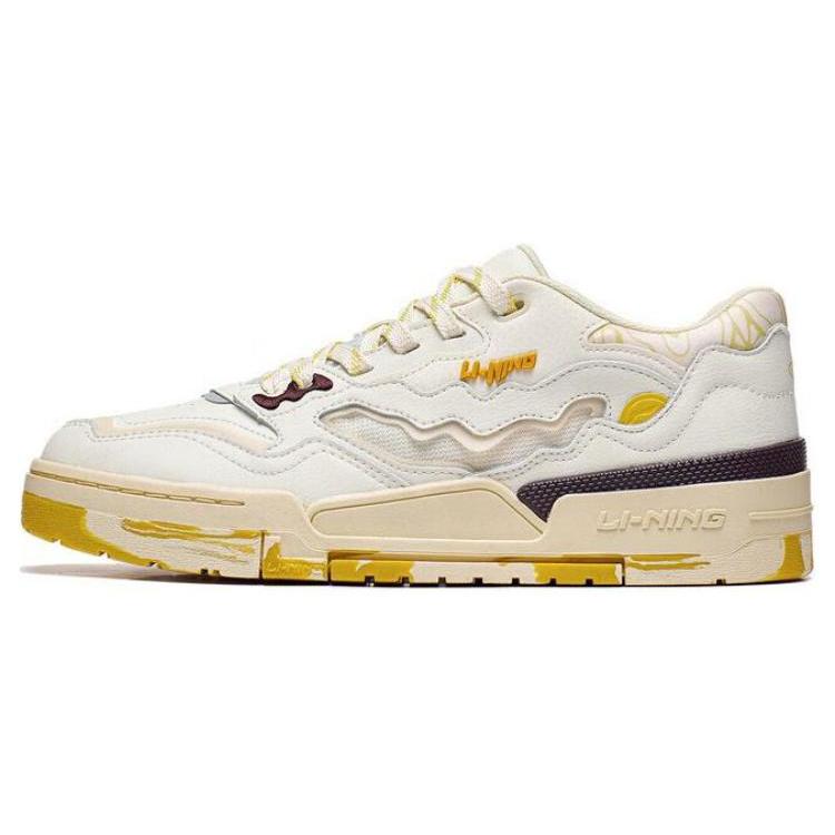 New LiNing 001 BTC Btc Prm Anti Slip Wear Resistant Low Top Skateboard Shoes Men's White Yellow AGCT067-3