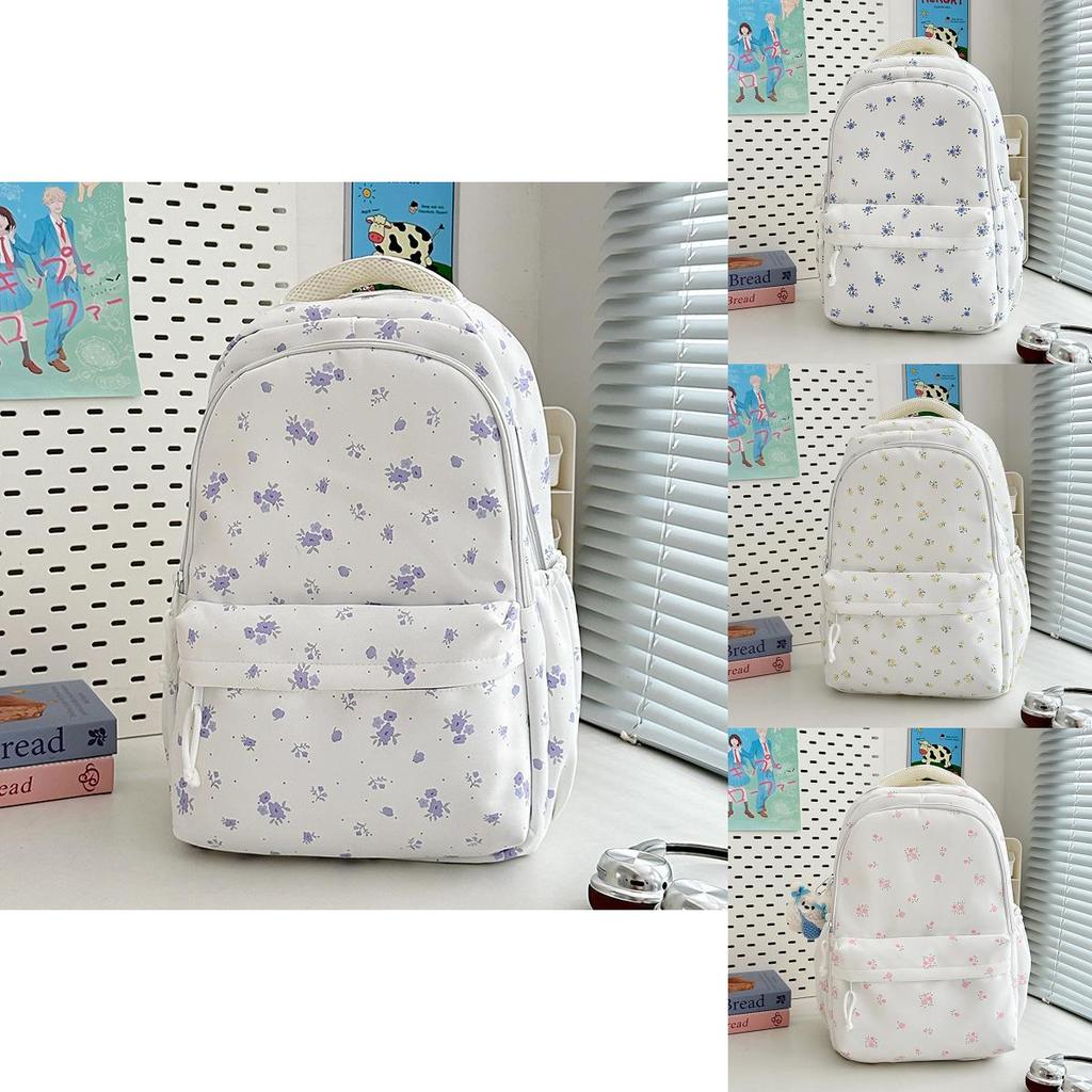 Minimalist Nylon Student Backpack With Geometric Pattern And Floral Details For Daily Use