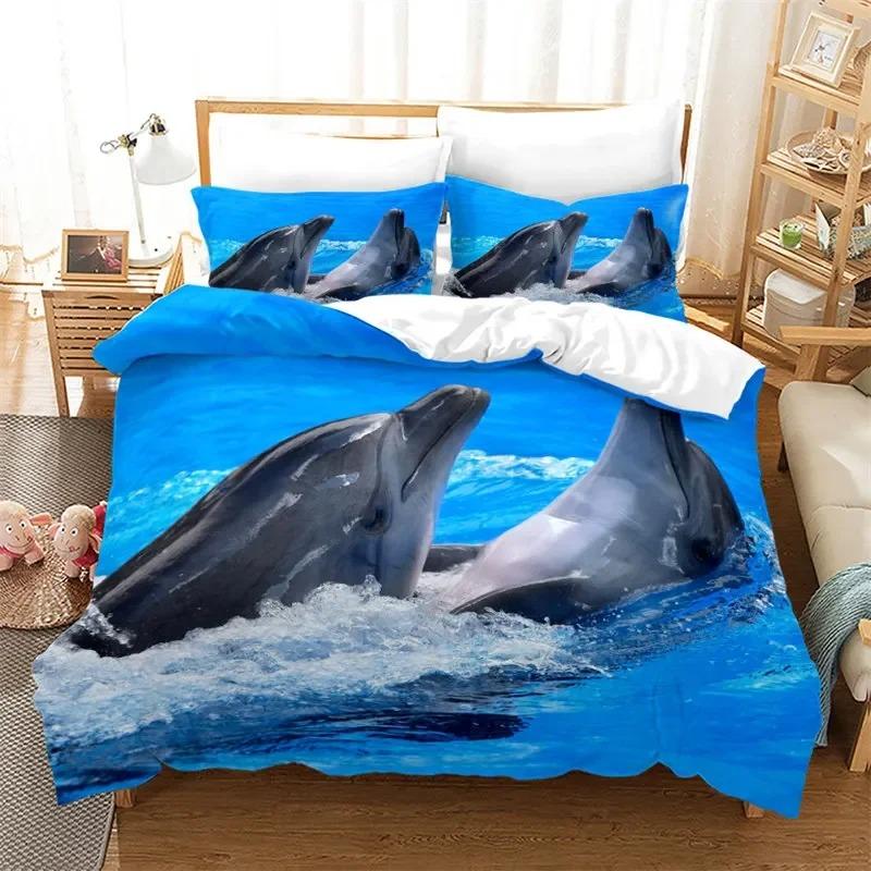 Dolphin Duvet Cover Full Kids Ocean Animal Bedding Set Luxury Mediterranean Style Comforter Cover For Adults Kids Bedroom Decor