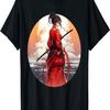 Samurai Girl Vintage Retro Sakura Cherry Blossom T-Shirt(468)