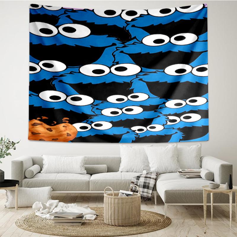 1PC Elmo And Cookie Sesame Friends Tapestry Accessories Playroom Tapestry, for Bedroom,Livingroom, dormitory Room Wall Decor Fan Birthday Gifts