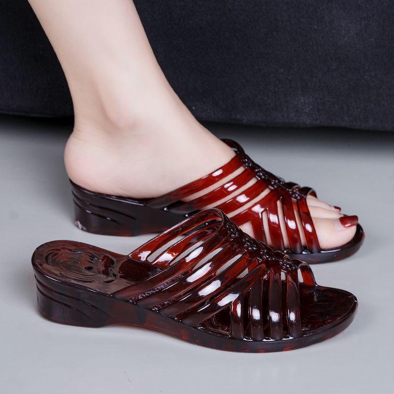 

Летняя мода Толстая подошва Нескользящие Хрустальные Желейные Тапочки - Устойчивые к запаху и Прозрачные для ношения в помещении/на улице 38 (Runs small by 2 sizes) коричневый/красный