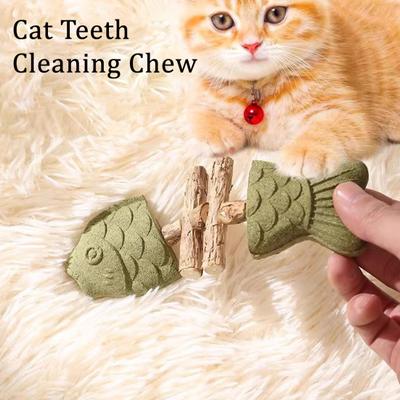 Natural Cat Chew Toy Fishbone Shape Catnip Silvervine Chew Stick Dental Care Teeth Cleaning Stick for Cats Interactive Play Oral Health