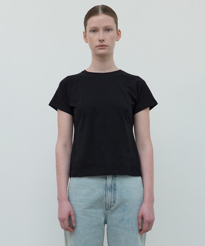 AFTERGLOWOOL Organic Cotton Silket Slim Fit Curved Short Sleeve T-Shirt_Black