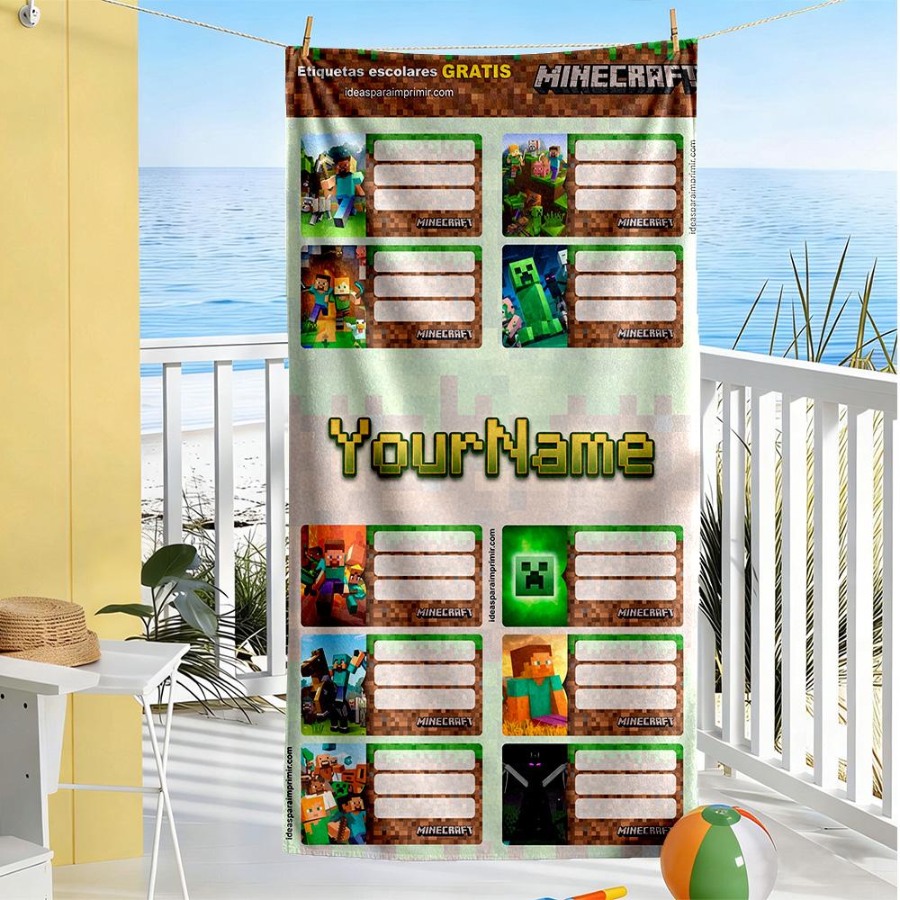 Minecraft Personalized Name Beach Towel Quick-Dry Soft Microfiber Suitable for Swimming Gym Camping Yoga Vacation