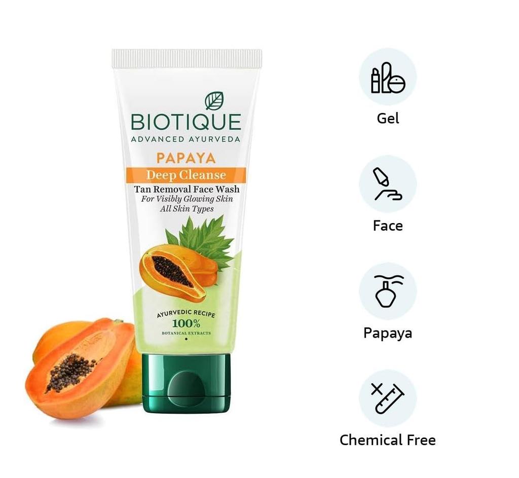Biotique Papaya Face Wash For Glowing Skin – Deep Cleanse & Gentle Exfoliation – 100% Natural Botanical Extracts – 50ml
