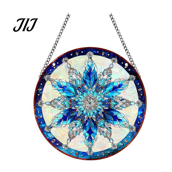 Lightweight Christmas Wall Ornaments 2D Acrylic Hanging Ornaments, Stained Glass Style Snowman Santa Snowflake Holiday Window Decorations for