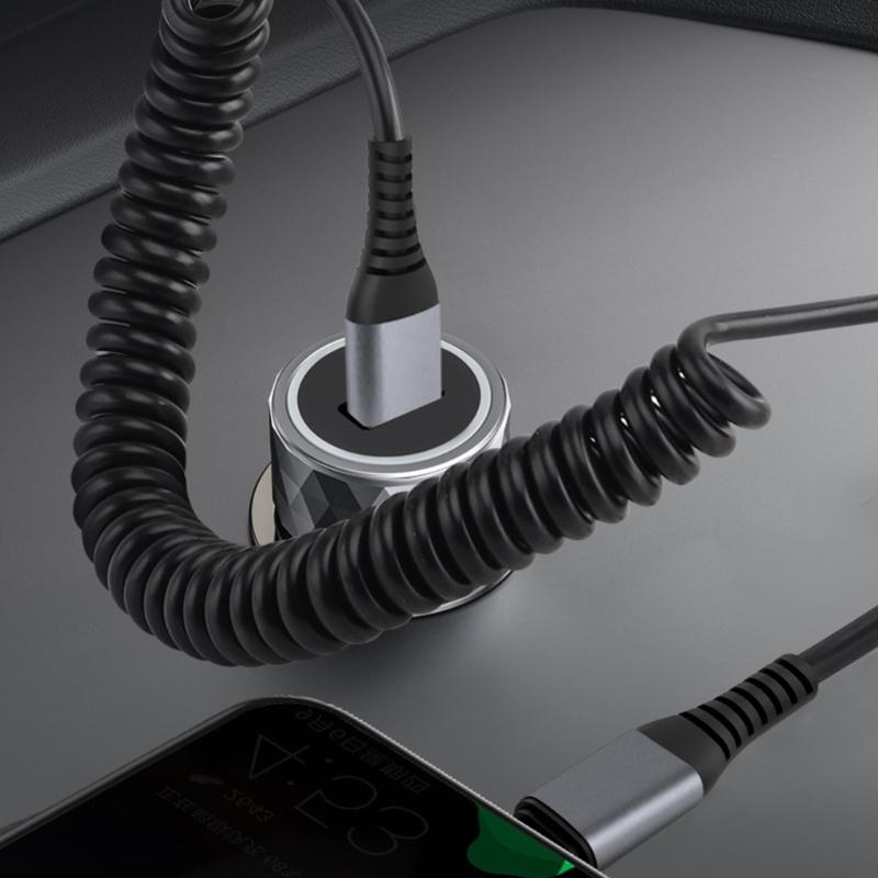 Coiled USB to USB C Cable Fast Charger Cord Retractable USB to USB C Coiled Cable Easy to Carry Charger for Smartphone