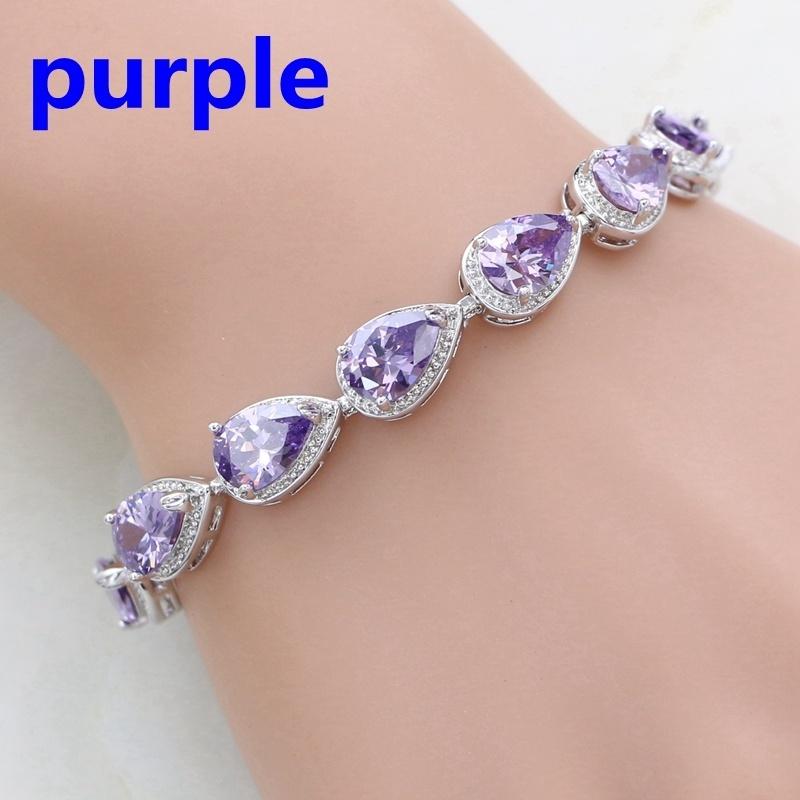 Water Drop Red Garnet CZ 925 Silver Jewelry Length 21cm Link Chain Bracelet for Women Free Gift Box