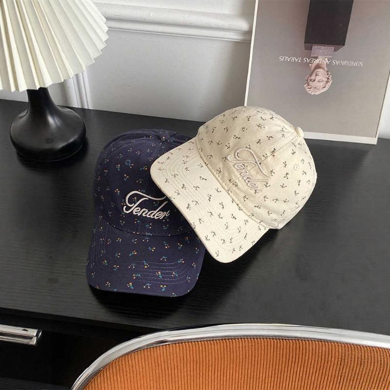 Wind Soft Top Small Floral Baseball Cap Children's Letter Embroidery Versatile Blue Cap