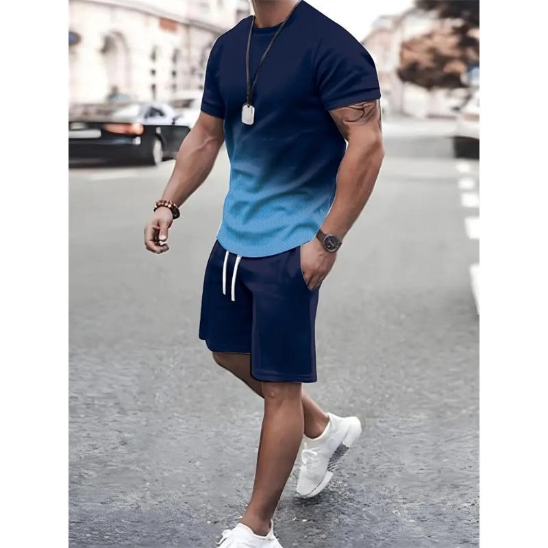 Set de pantaloni scurți tricou pentru bărbați la modă, cu mânecă scurtă cu imprimeu încrucișat, două piese, supradimensionat, pentru sport de plajă în aer liber, costum pentru bărbați de dimensiuni mari