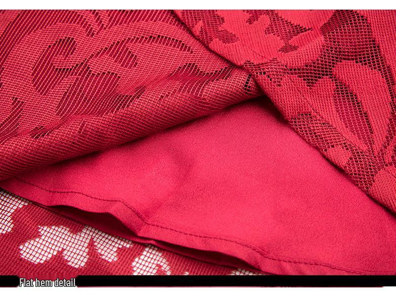 European & American Plus Size Red Lace Swing Dress - Spring/Autumn Fashion 200 Jin
