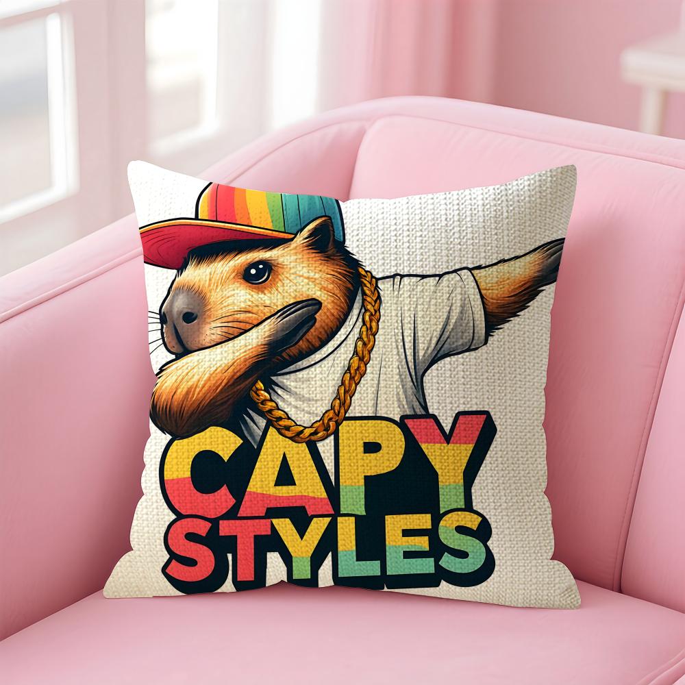 Cute Capybara Cushion Cover Natural Linen Pillow Case DoubleSided Print Decorative Sofa Pillowcase Home Decor Gift