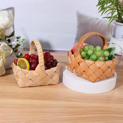 With Handle Wood Basket Handmade Household Braid Storage Baskets  Living Room Decoration