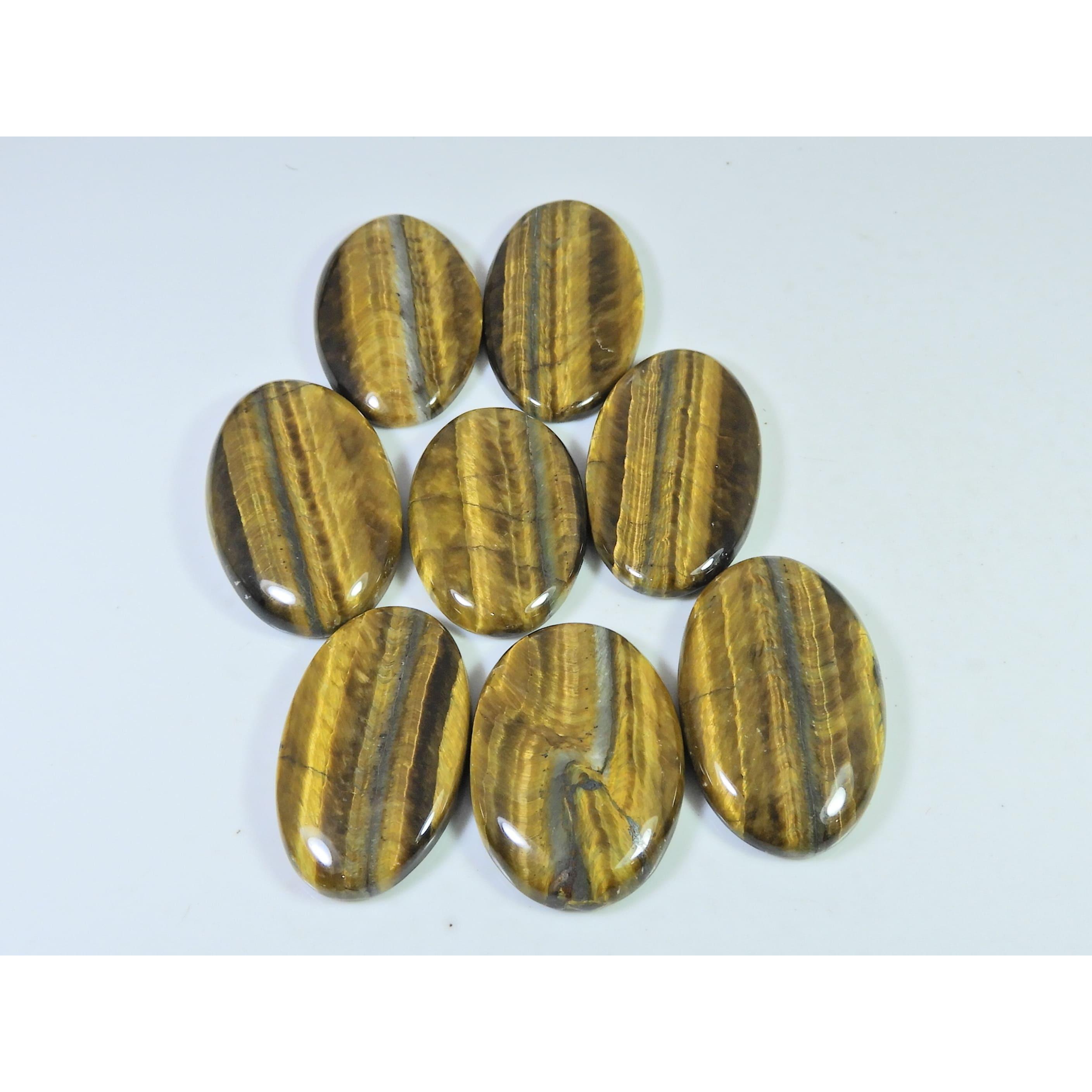 383Cts. Natural Tiger Eye Oval Cabochon Loose Gemstone 8Pcs Lot 35-39 MM A-822