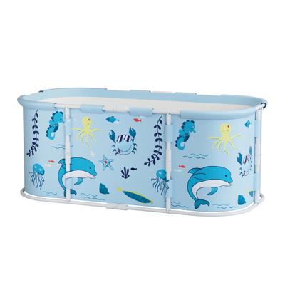 45" Large Foldable Bathtub Extra Large Foldable Bathtub with Plastic Frame Freestanding Surround Collapsible Bathtub Family SPA Soaking Tub