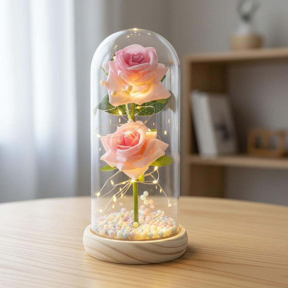 1 Artificial Rose Eternal Flower Glass Cover Creative Bouquet Mother's Day Small Gift Valentine's Day Gift High Sense