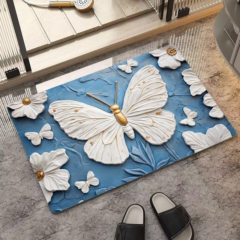 VIKAMA Minimalist Butterfly Quick Drying Anti-Slip Floor Mat for Bathroom Entrance - Non-Slip Carpet Mat