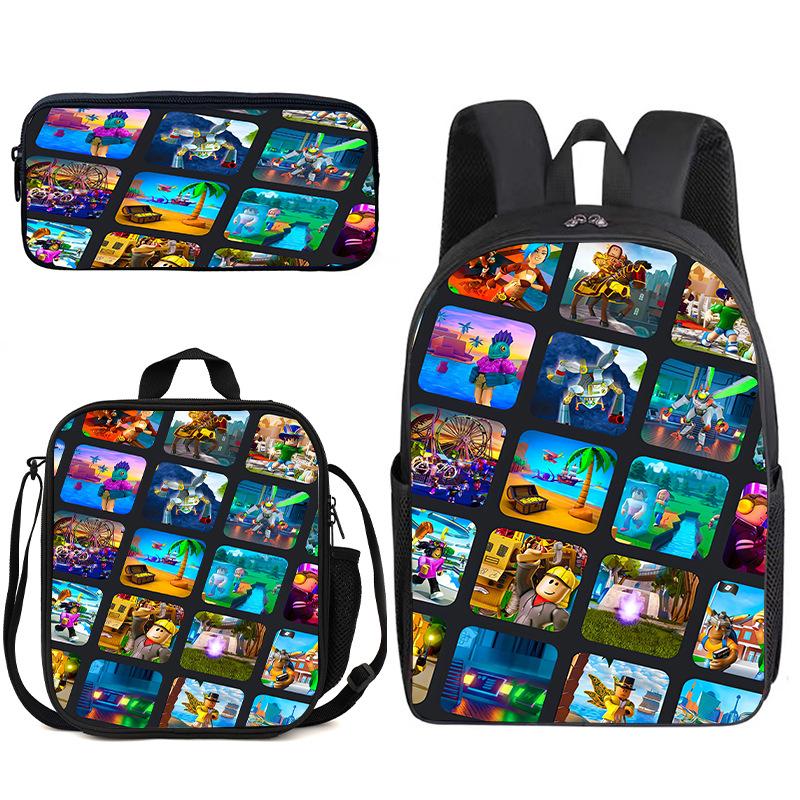 Zaino Anime 3D Tre Pezzi Roblox Zaino Studente Borsa Pranzo Astuccio Zaino Scolastico Stampato